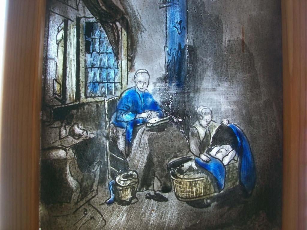 Gebrandschilderd glas, vermeer-achtig tafereel, Ophalen of Verzenden, Gebruikt