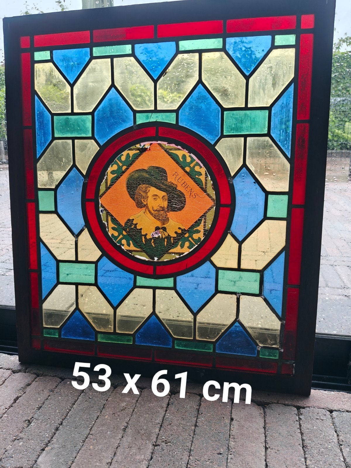 antiek gebrandschilderd glas in lood, Doe-het-zelf en Verbouw, Ophalen, Minder dan 80 cm, Glas in lood, Minder dan 80 cm