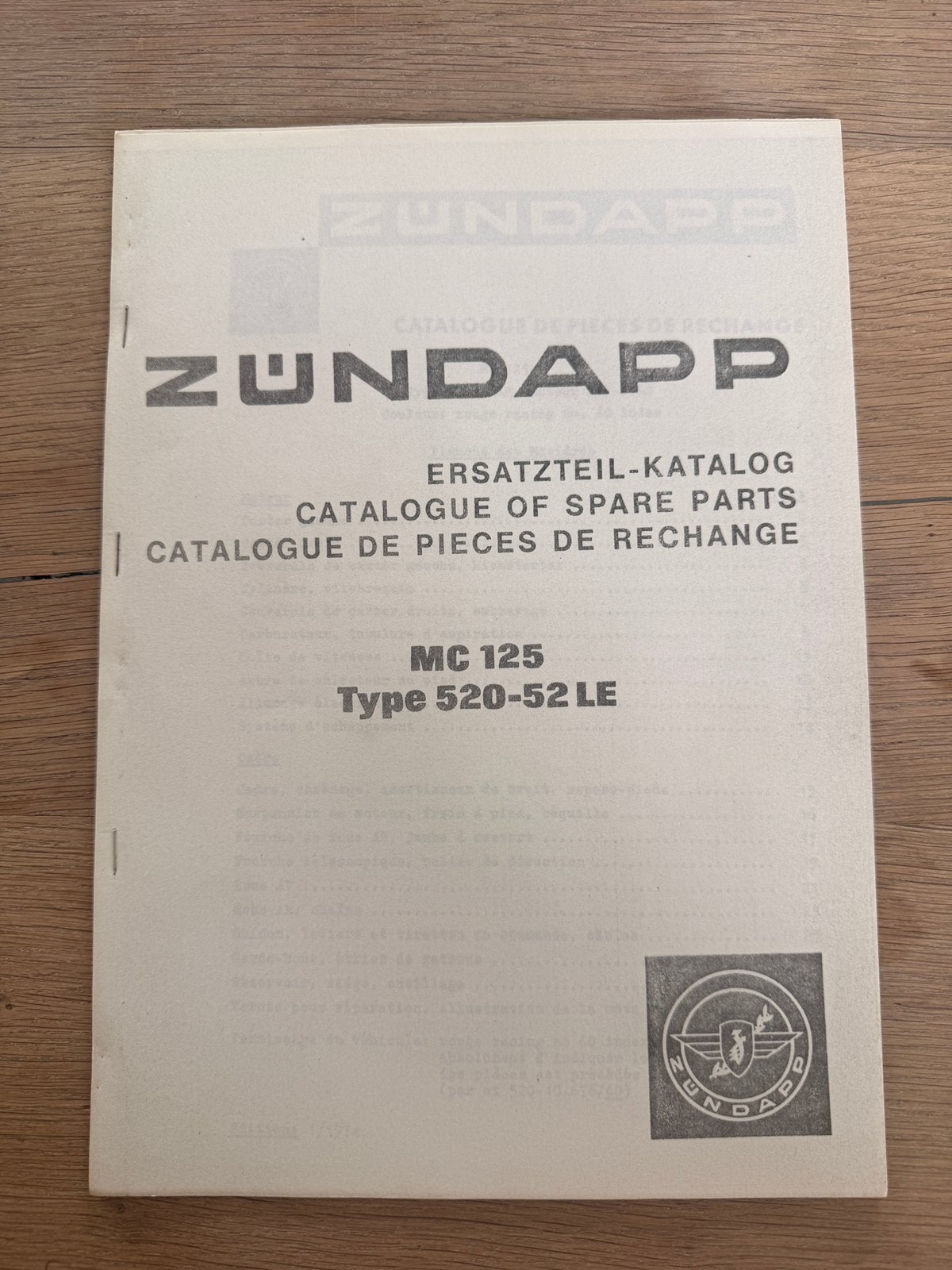 Zundapp MC 125 onderdelencaralogus, Verzenden, Overige typen