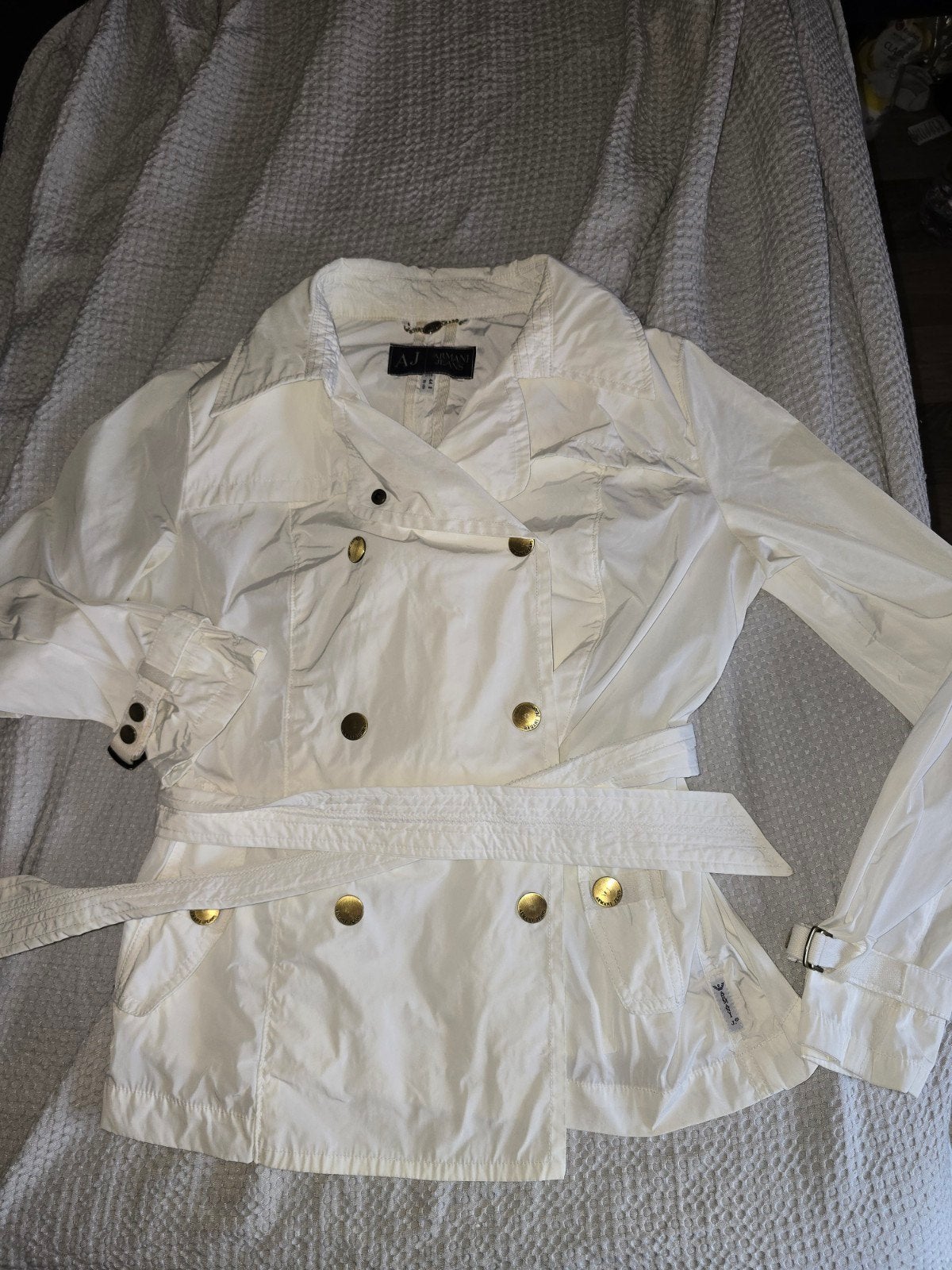 Armani Jeans witte/creme jas met gouden knopen, Armani Jeans, Wit, Maat 42/44 (L), Ophalen of Verzenden