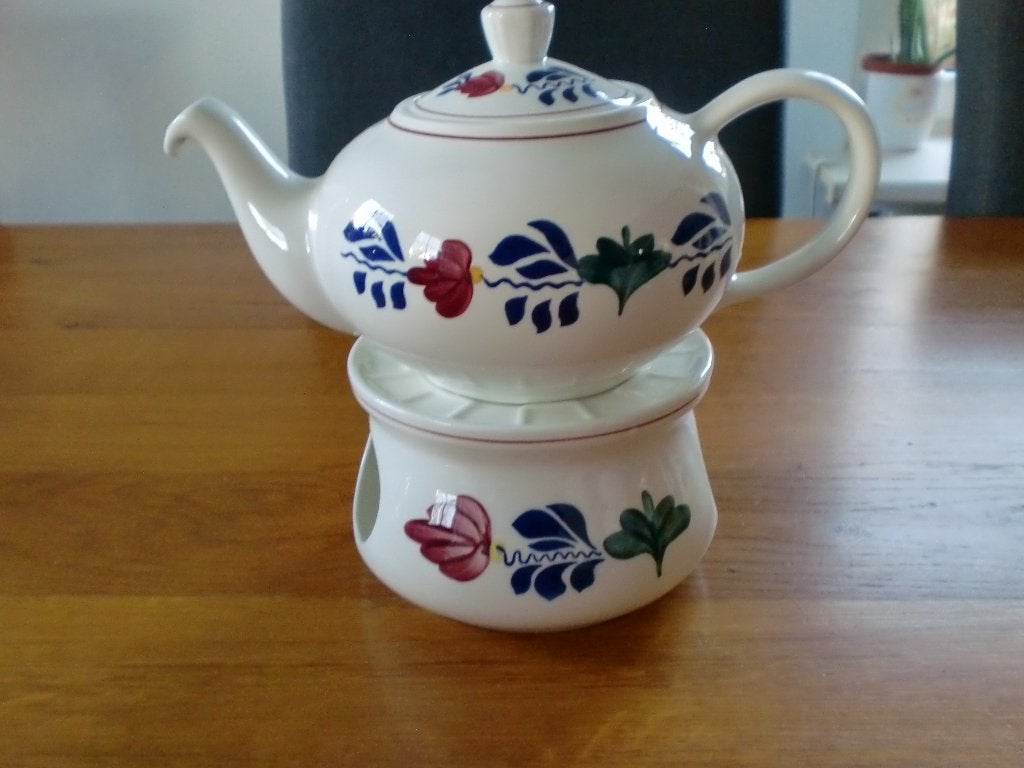 Boerenbont theepot + houder, Landelijk/Boerenbont, Ophalen of Verzenden, Zo goed als nieuw, Theepot