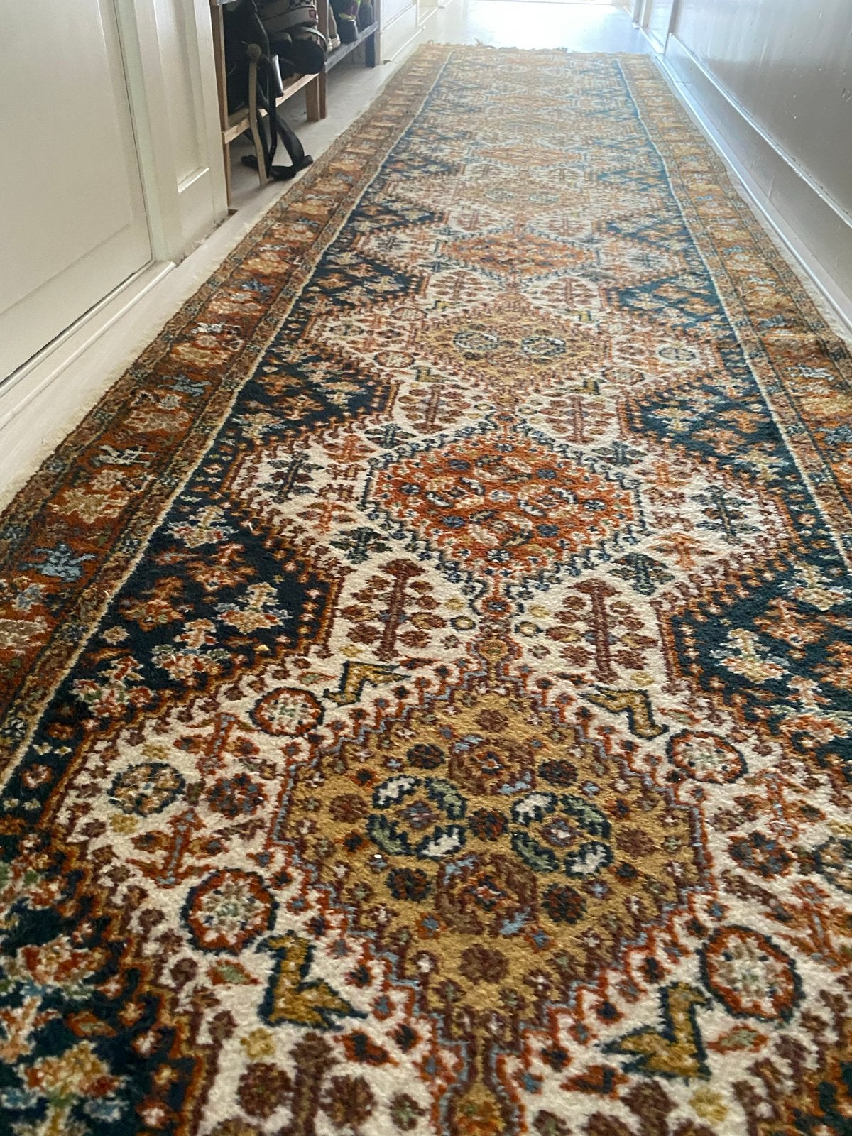Vintage Oosters Tapijt - Hal Loper met Rijk Patroon, Huis en Inrichting, Ophalen, Minder dan 50 cm, Gebruikt, Bruin