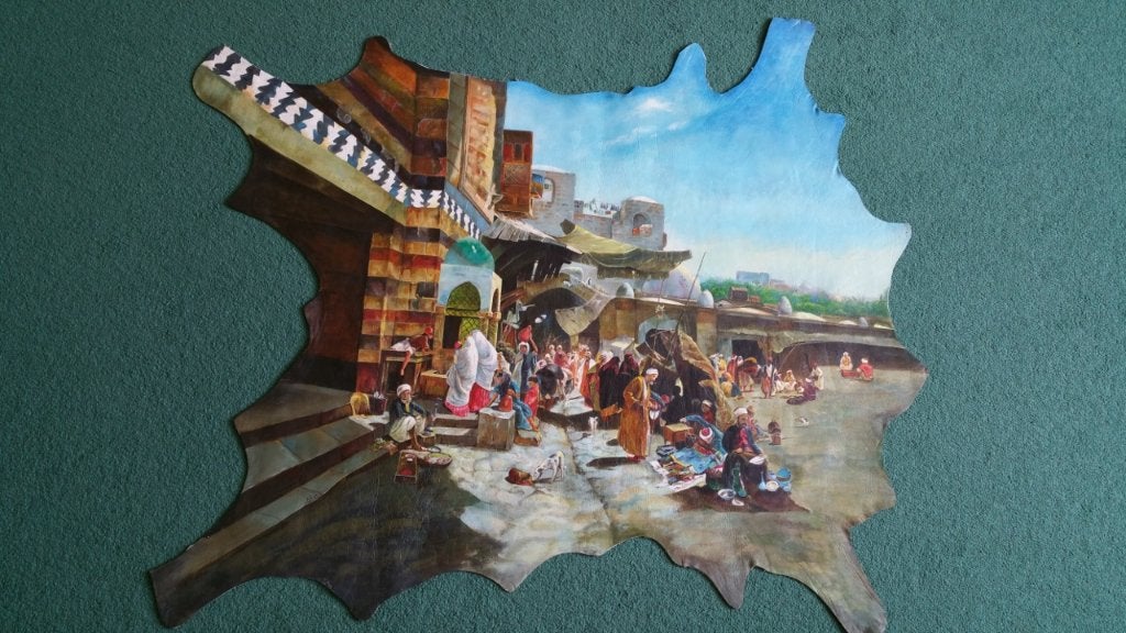Uniek handgeschilderd kunstwerk op echte schapenvacht., Ophalen, Overige ondergronden, Olieverf, Origineel werk