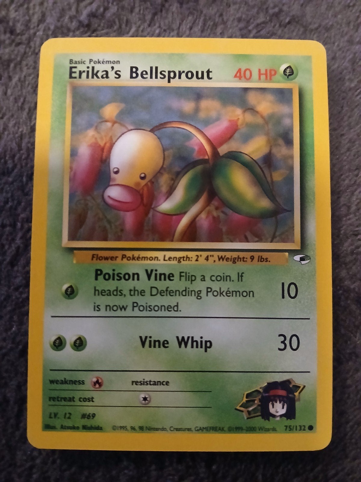 Erika's Bellsprout 75/132 Gym Heroes Pokemon Unlimited, Ophalen of Verzenden, Gebruikt, Losse kaart