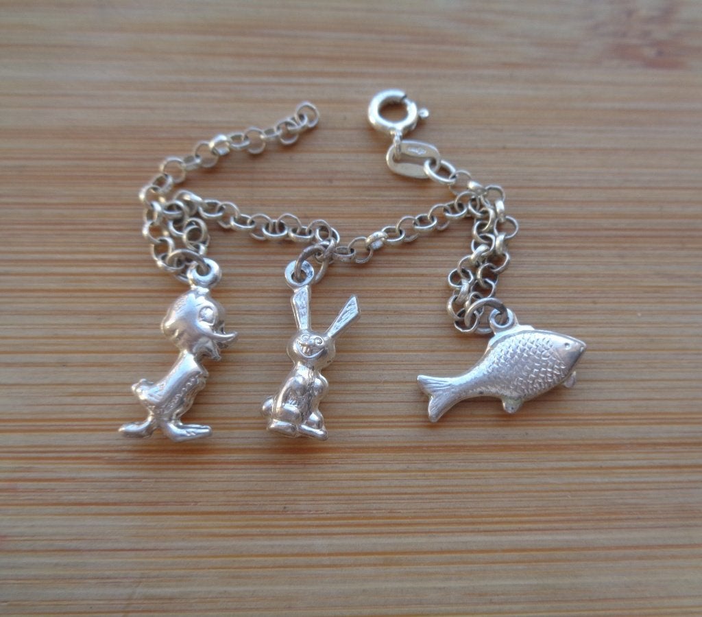 zilveren kinder bedel armband 3 bedels [313], Verzenden, Zo goed als nieuw, Met bedels of kralen, Zilver