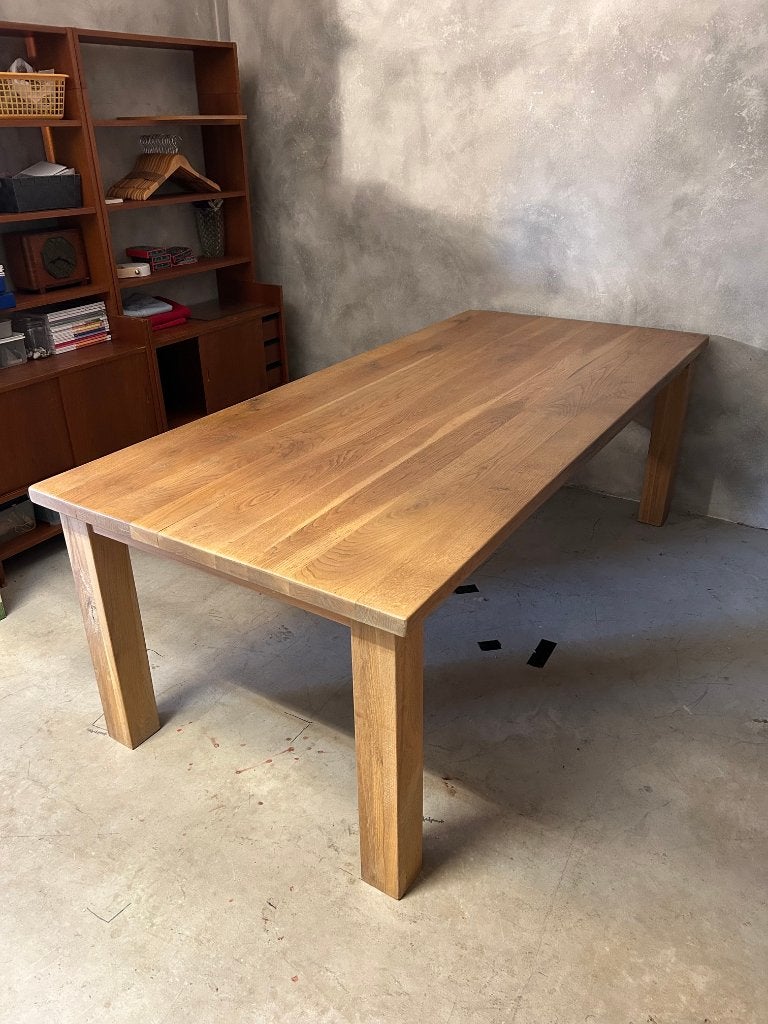 Massief eiken tafel 220 x 100, Ophalen, Eikenhout, 200 cm of meer, 50 tot 100 cm