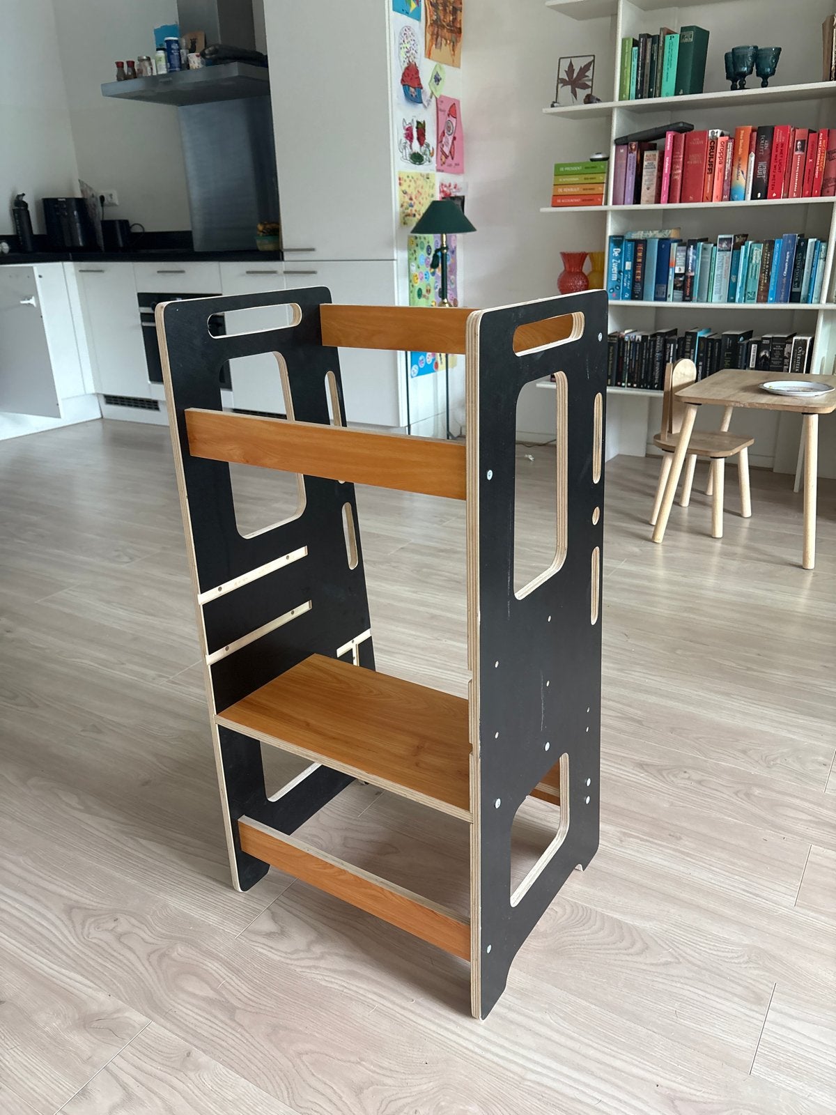 Learning Tower / Keukenhulpje - Zwart/Hout, Ophalen, Zo goed als nieuw