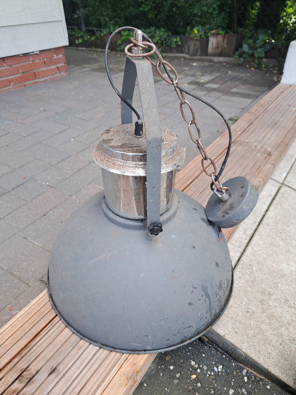 Vintage Industriële Hanglamp - Grijs Metaal, Ophalen of Verzenden