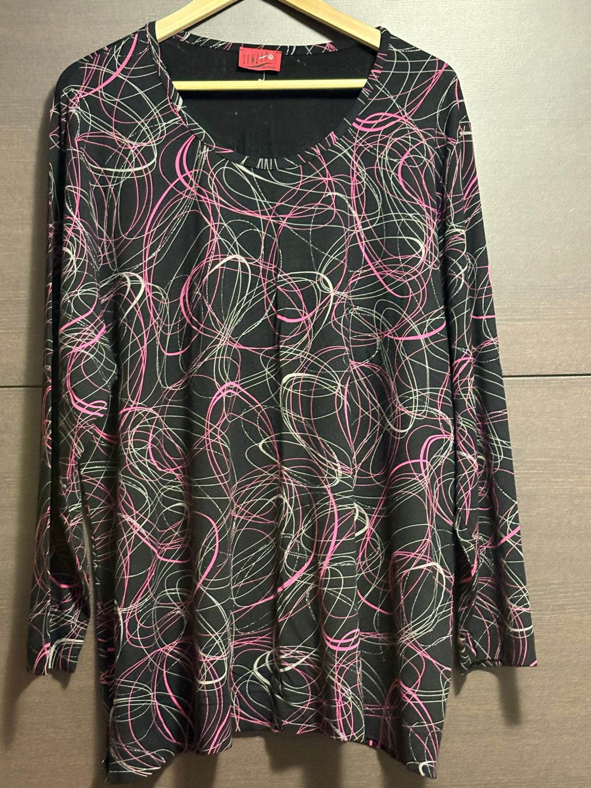 Samoon Tuniek Zwart met Roze/Witte Krullen Maat 52, Kleding | Dames, Zwart, Maat 46/48 (XL) of groter, Ophalen of Verzenden, Lange mouw