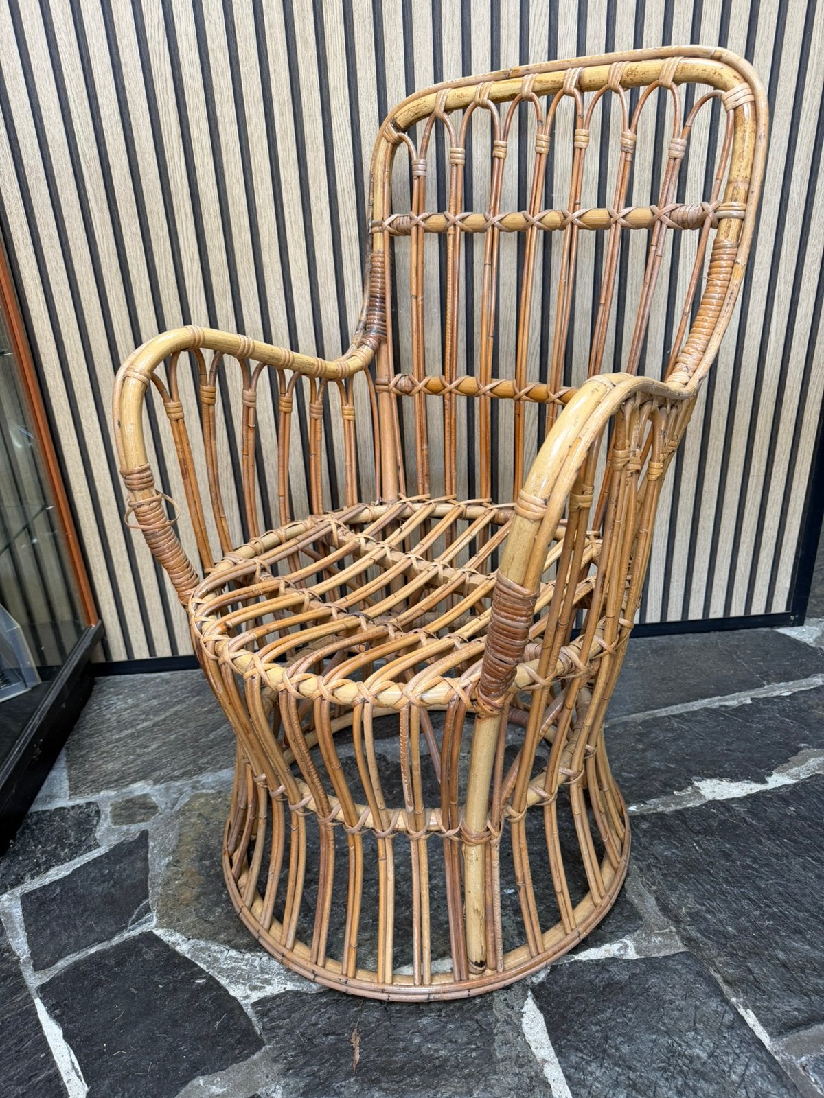 Vintage rotan fauteuil in perfecte staat!, Huis en Inrichting, Fauteuils, Ophalen, Zo goed als nieuw, 75 tot 100 cm, 50 tot 75 cm