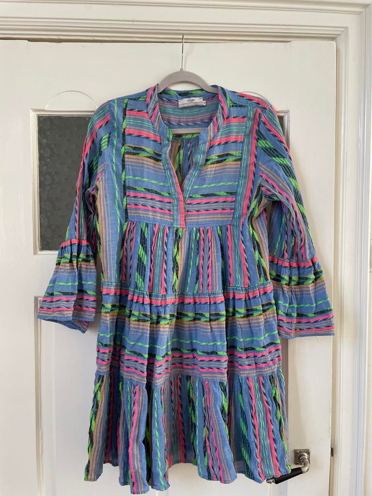 Devotion Jurk Maat S - blauw met mooie kleuren, Blauw, Ophalen of Verzenden, Zo goed als nieuw, Maat 36 (S)