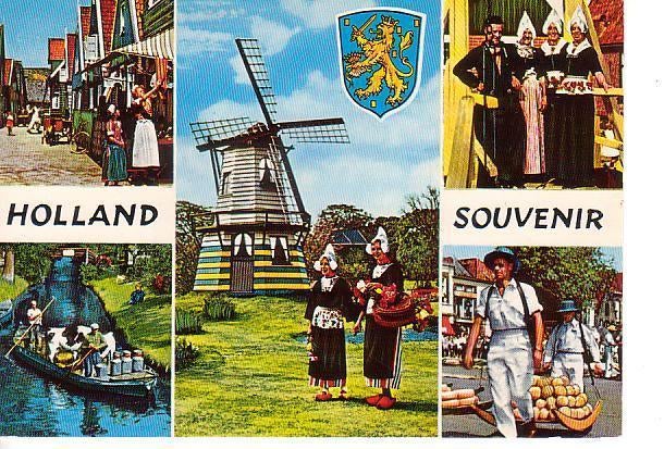 Ansichtkaart	Klederdracht	Boten	Molen	5-luik, Verzenden, 1960 tot 1980, Ongelopen, Klederdracht