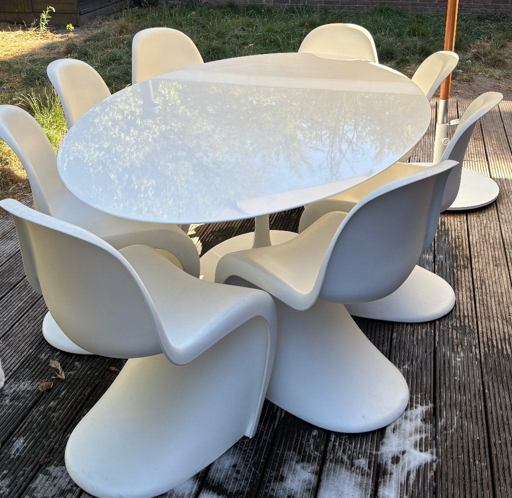 8 Witte Vitra Panton stoelen, Ophalen, Kunststof, Gebruikt, Wit
