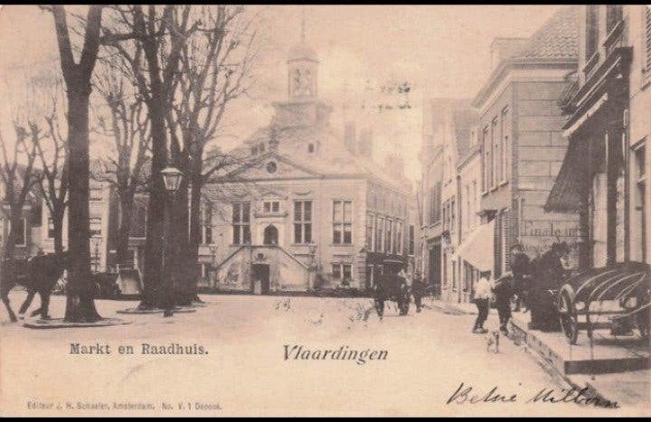 prachtig oud stadsgezicht Vlaardingen Markt en Raadhuis 1902, Verzamelen, Verzenden, Voor 1920, Gelopen, Zuid-Holland