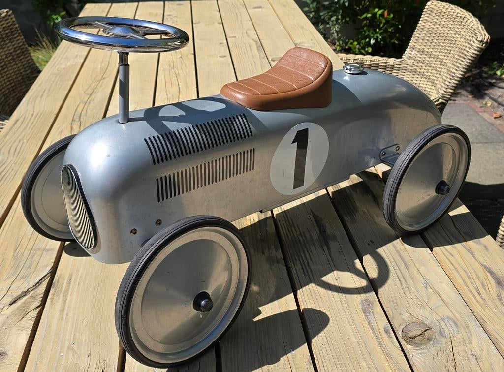 Vintage Trapauto Raceauto Zilver met Nummer 1, Ophalen of Verzenden, Gebruikt