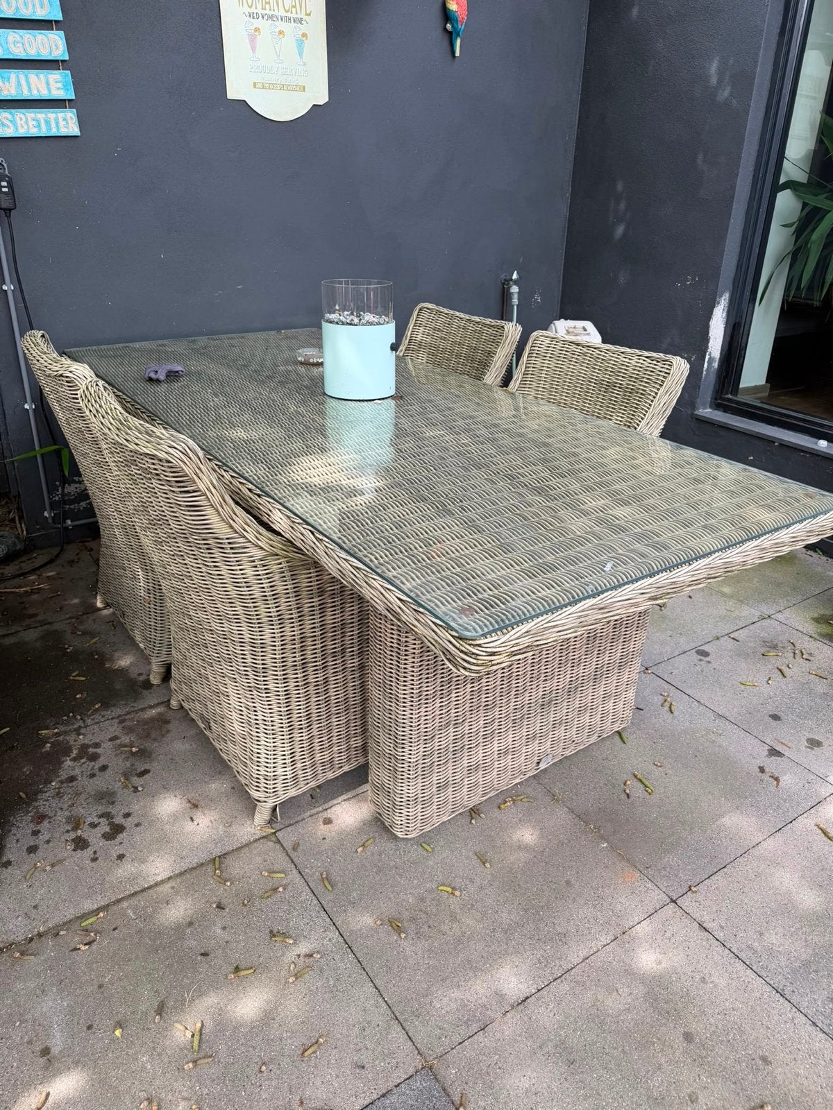 Bois le Duc tuinset met 4 stoelen, Tuin en Terras, Tuinsets en Loungesets, Gebruikt, Tuinset, Wicker, 4 zitplaatsen, Eettafel