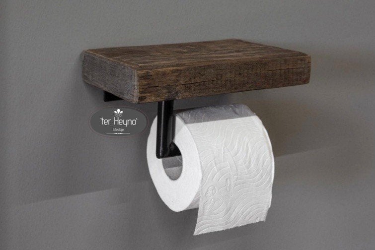 Oud houten toiletrol houder wc hout stoer sober landelijk, Verzenden, Nieuw, Hout