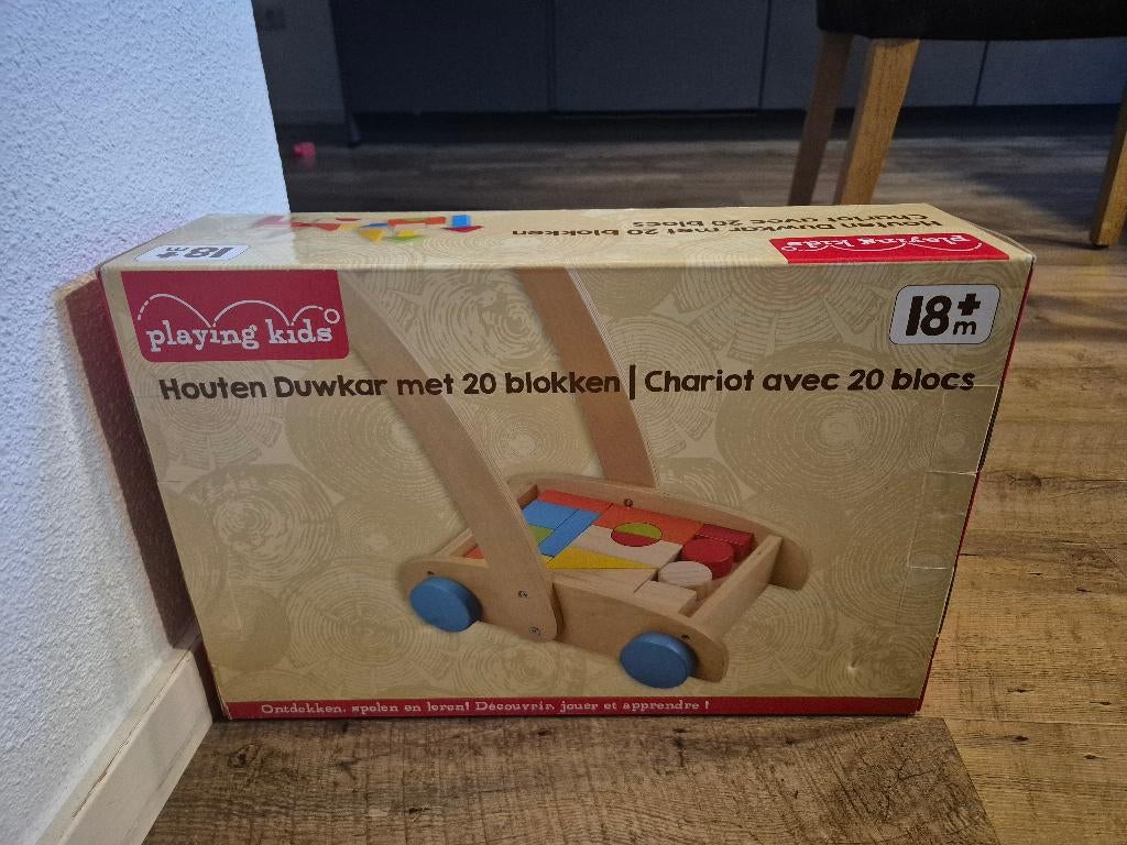 Houten duwkar, Ophalen, Nieuw, Duw- of Trekspeelgoed