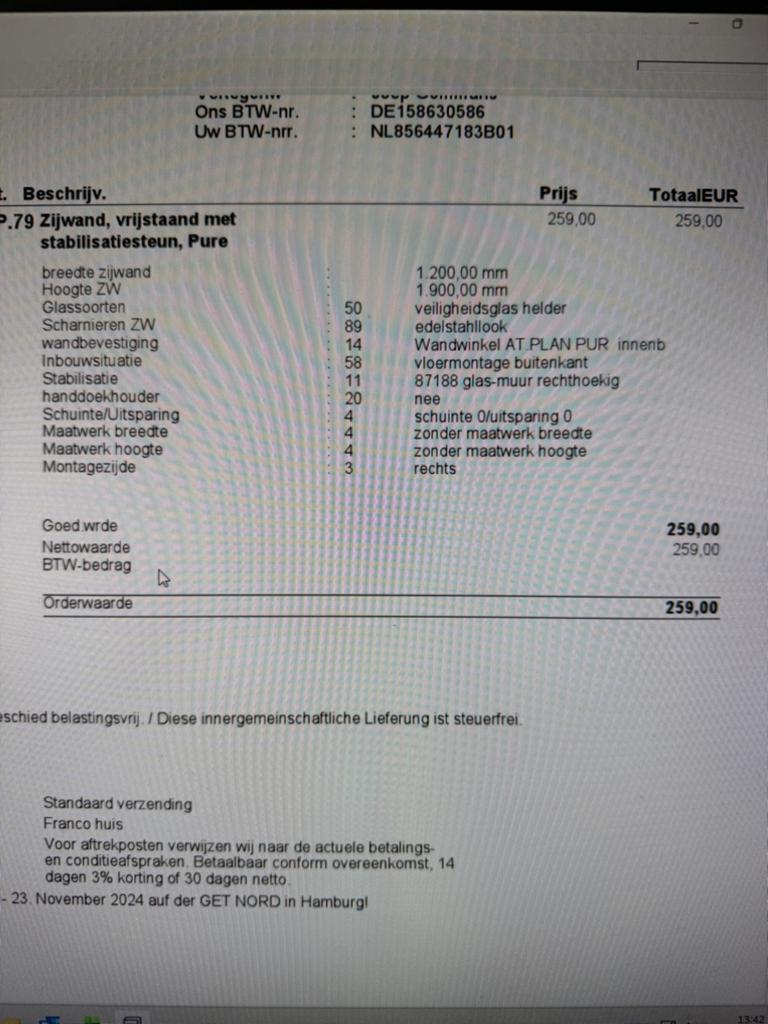 HSK Douchewand Pure 120x190cm RVS glasklemmen Nieuw, Ophalen, Nieuw, Met douche