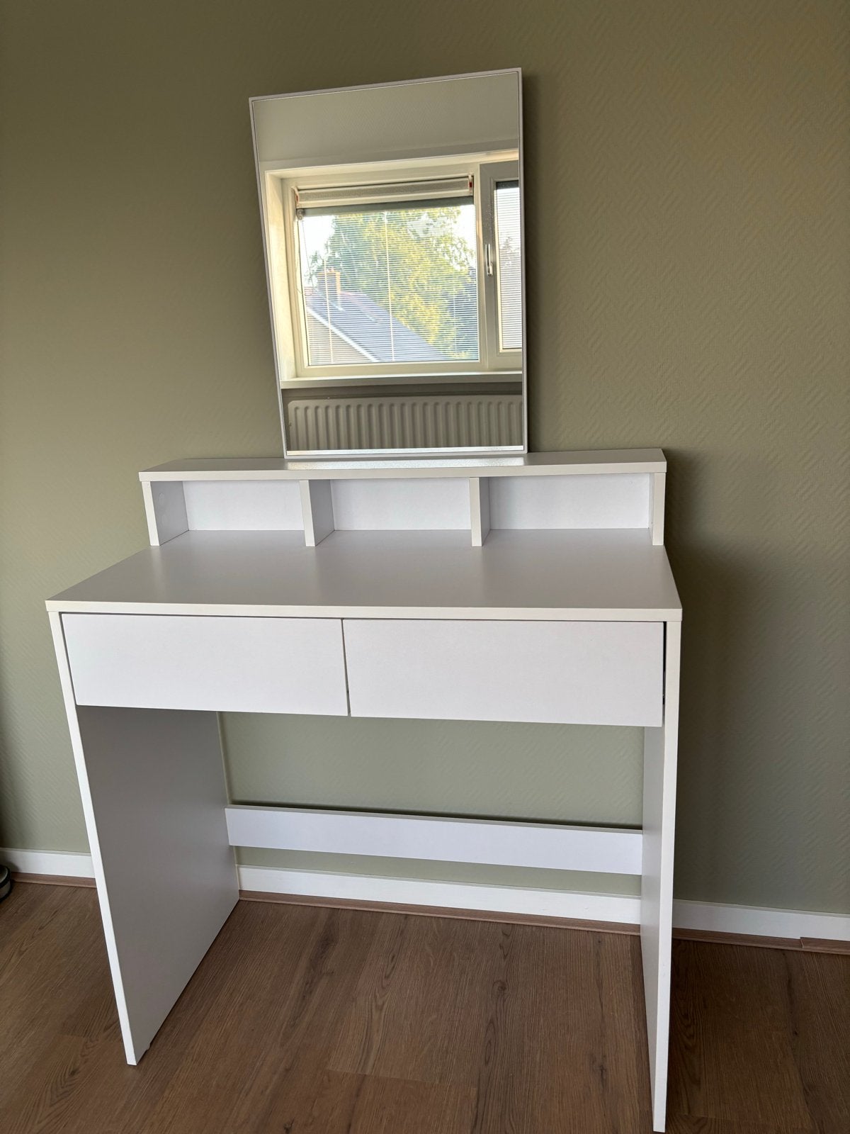 Witte kaptafel/bureau met spiegel en lades, Ophalen, Overige materialen, Gebruikt, 100 tot 150 cm