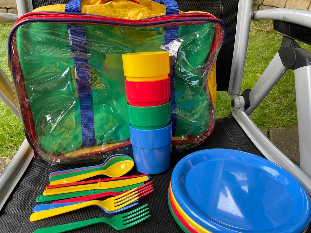 Vintage picknick set  + koeltas ineen, Ophalen of Verzenden, Gebruikt