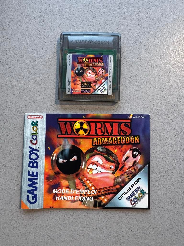Worms Armageddon Game Boy Color (GBC) met handleiding, Spelcomputers en Games, Games | Nintendo Game Boy, Gebruikt, 1 speler, Ophalen of Verzenden