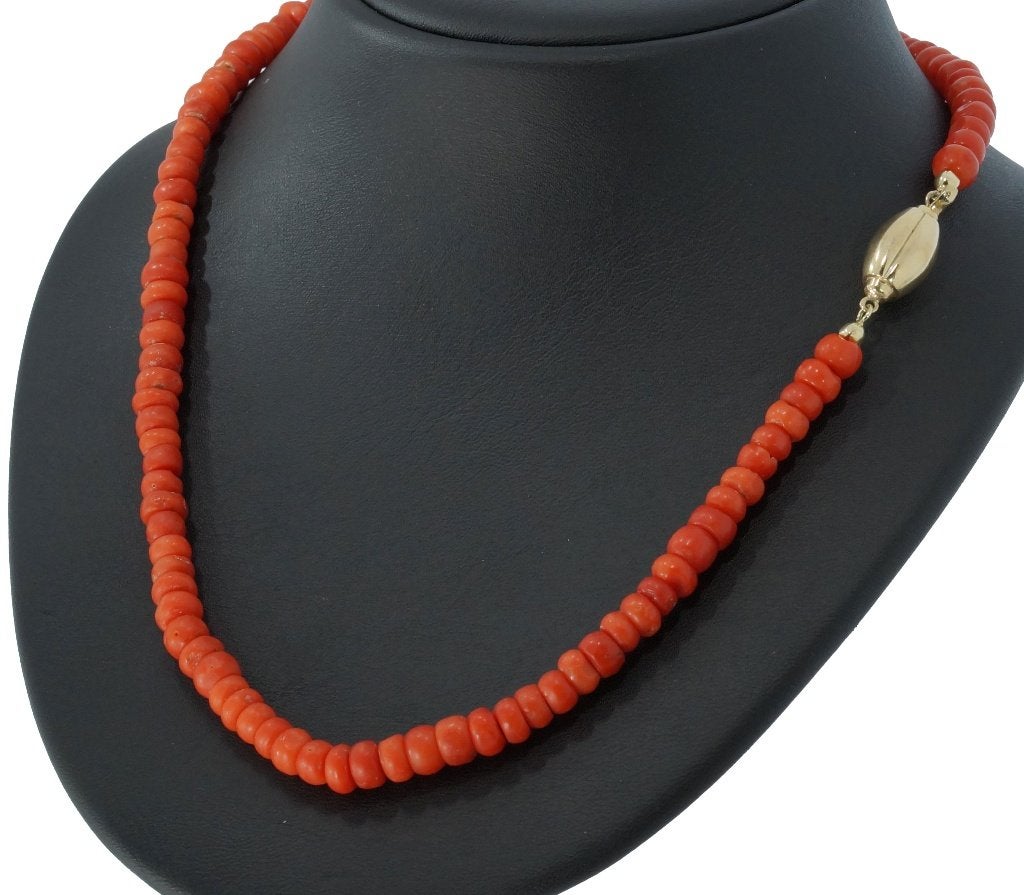 Bloedkoraal antieke ketting kaasjes 14k slot goud dame fraai, Ophalen of Verzenden, Goud, Ketting, Met edelsteen