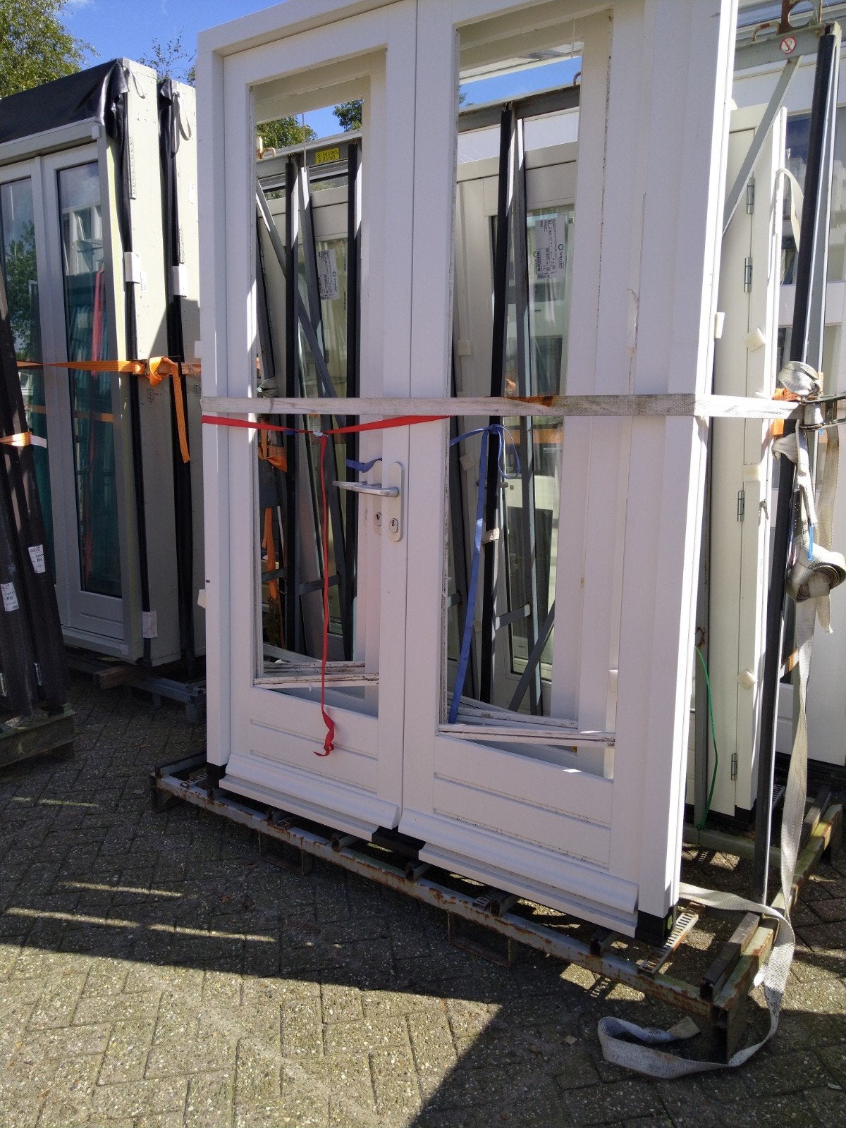 3 x kozijn met dubbele tuindeuren, Ophalen of Verzenden, Hout, 120 cm of meer, 215 cm of meer