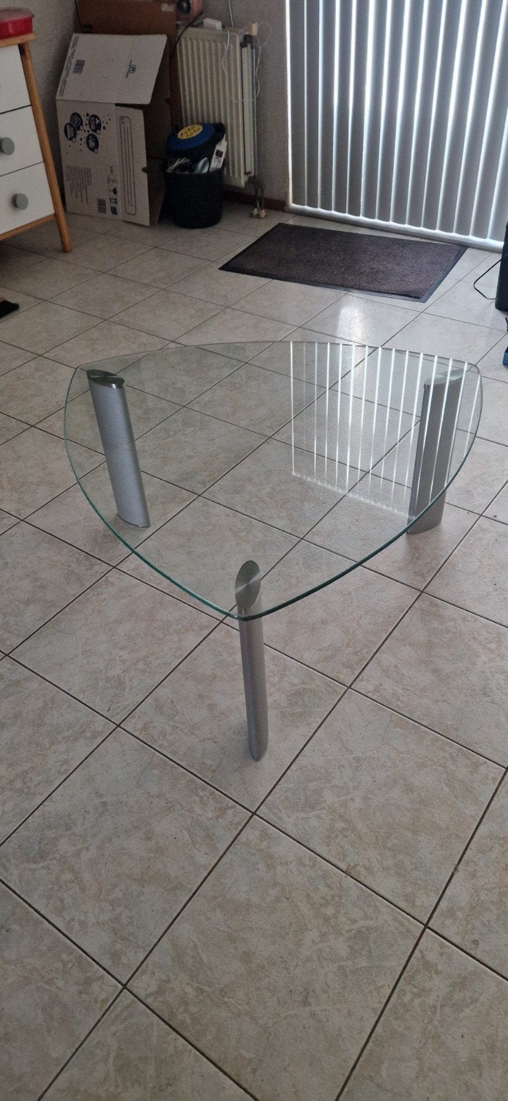 Glazen salontafel met metalen poten, gratis af te halen, Ophalen, Gebruikt, 50 tot 100 cm, 50 tot 100 cm