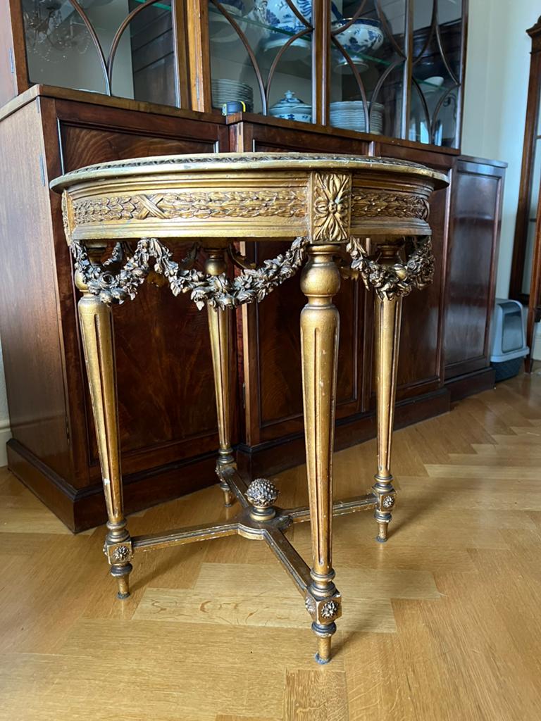 Antieke Franse Bijzettafel / Gueridon. Met Marmeren Blad, Ophalen