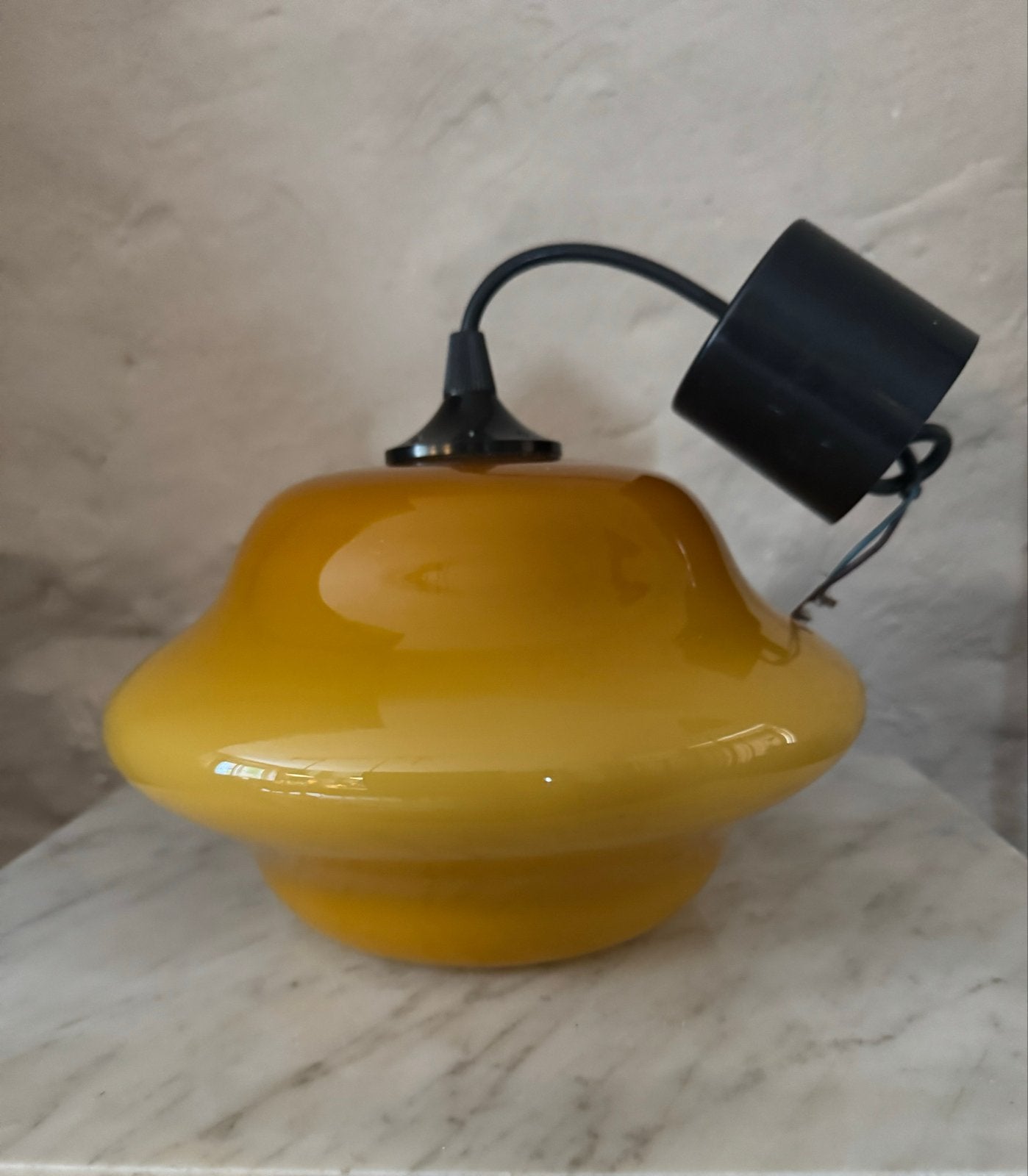Vintage Opaalglas Hanglamp - Geel, Ø 24 cm, Ophalen of Verzenden