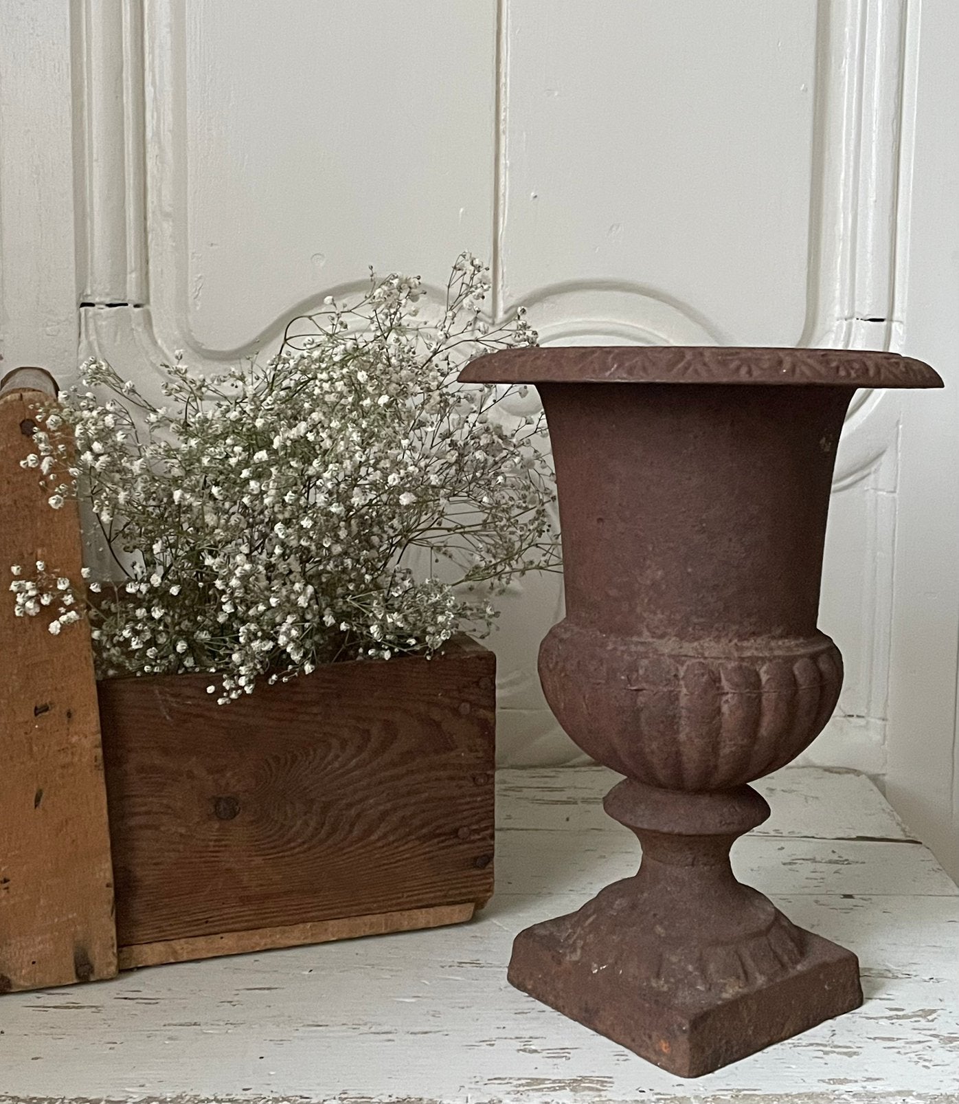 Brocante oude gietijzeren tuinvaas, Antiek en Kunst, Ophalen of Verzenden