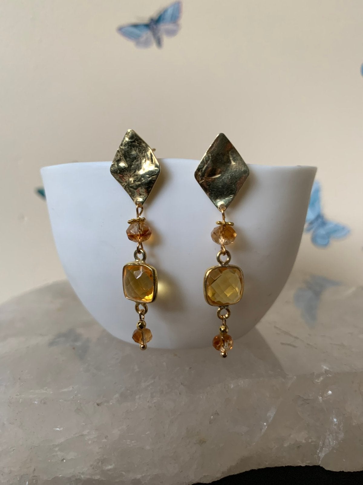 Citrien facet zilver beschermt welvaart geluk voorspoed TIP, Sieraden, Tassen en Uiterlijk, Oorbellen, Geel, Magnolia11, Nieuw