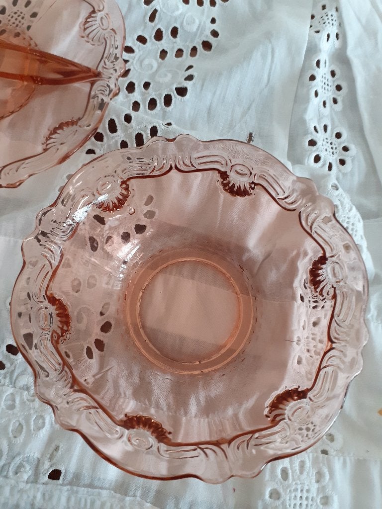 Antiek roze glas schaaltjes *eureka*, Antiek en Kunst, Ophalen of Verzenden