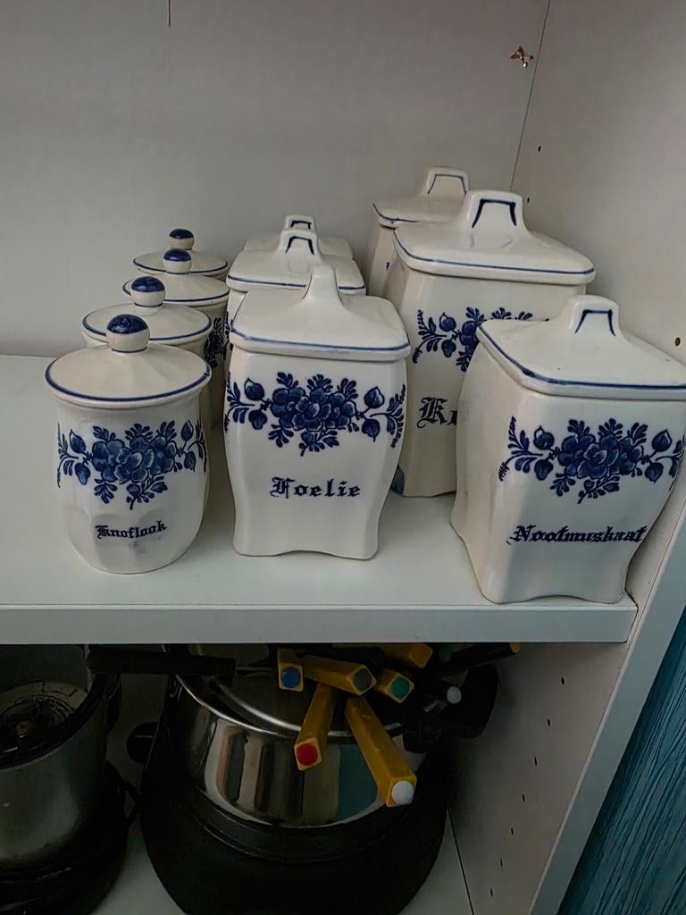 Antieke Delfts Blauwe Kruidenpotjes Set, Ophalen of Verzenden