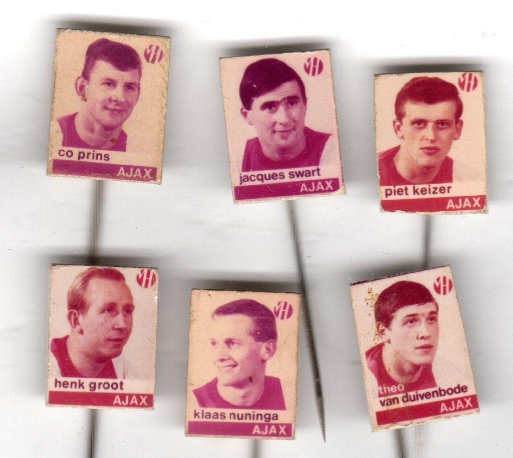 6 speldjes VAN HOUTEN AJAX SWART PRINS PRONK VAN DUIVENBODE, Ophalen of Verzenden, Gebruikt, Overige onderwerpen