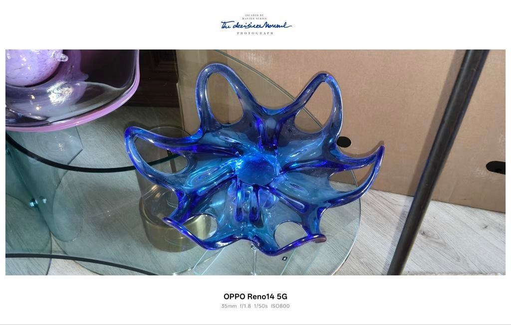 Vintage Blauwe Glazen Schaal - Decoratief met Klein Scheurtj, Ophalen