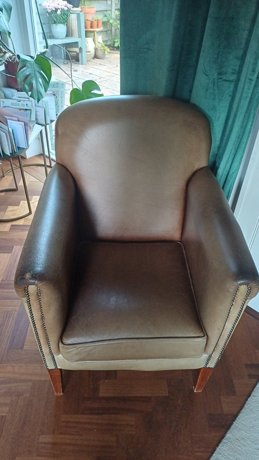 Chesterfield Leren Fauteuil - Handgemaakt Engeland, Gebruikt, Ophalen of Verzenden, Vintage, Klassiek, Engels, 75 tot 100 cm