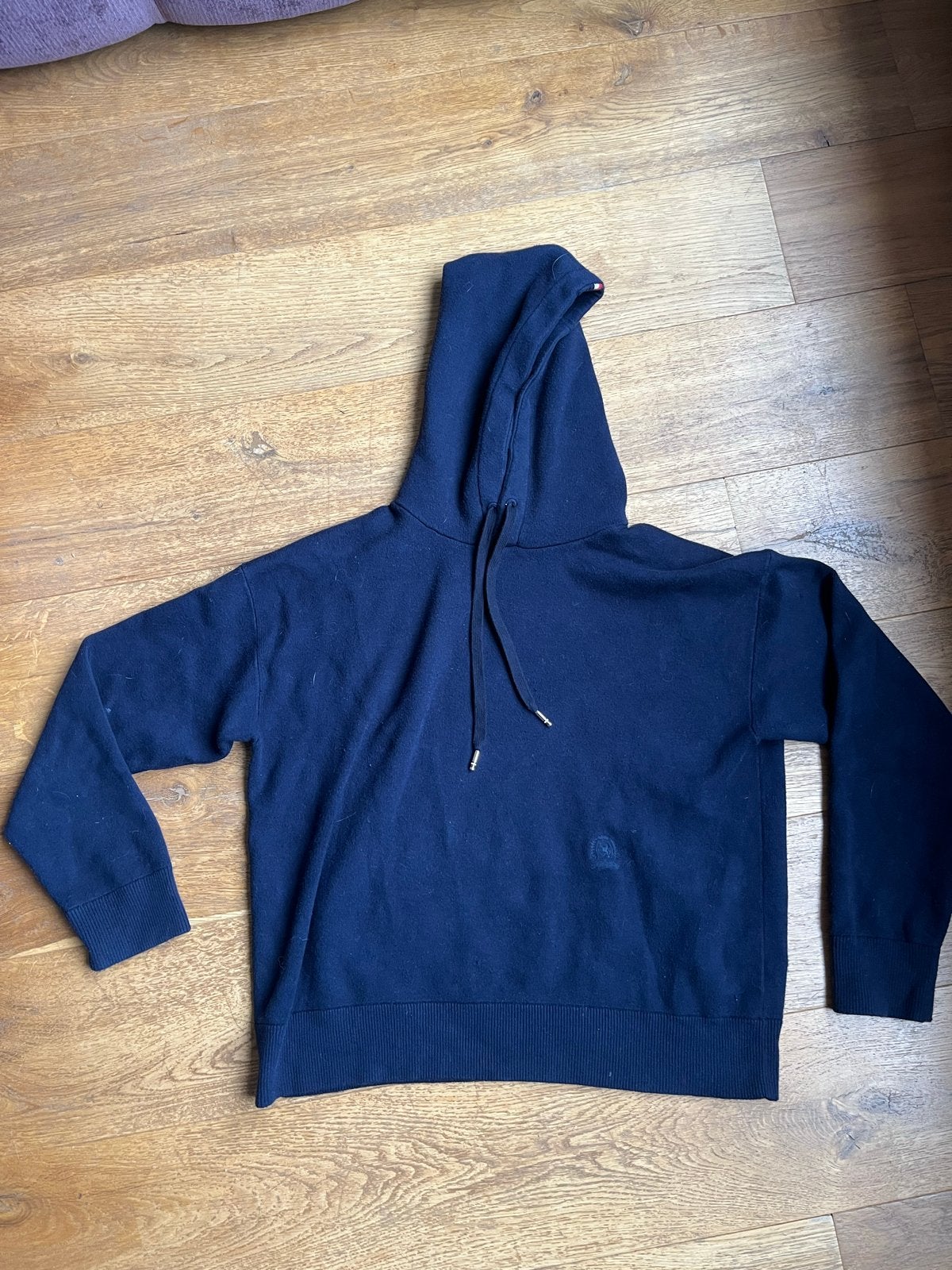 Tommy Hilfiger Navy Hoodie - Katoen Zijde Blend - Maat M, Ophalen of Verzenden, Gedragen