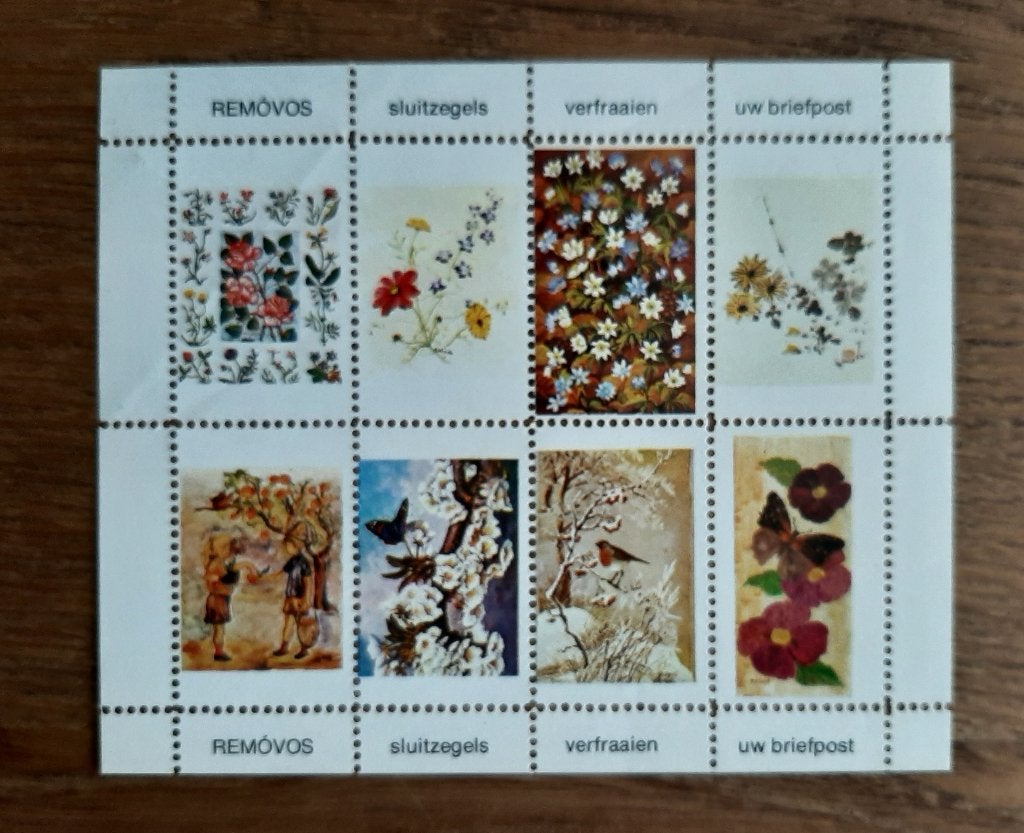 Vel met 8 Frisse en Vrolijke Voorjaars Removos Sluitzegels, Ophalen, Dier of Natuur