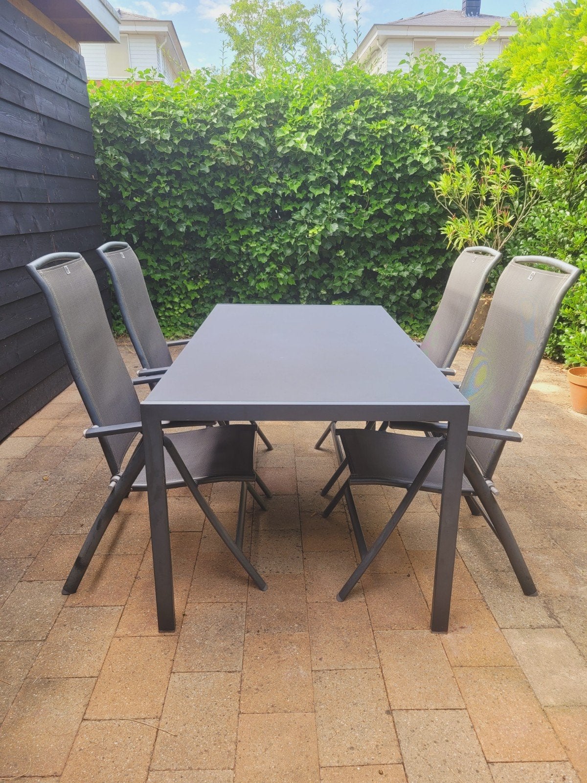 Tuinset incl 2 voetenbankjes, kussens en hoes, Tuin en Terras, Tuinsets en Loungesets, Ophalen, 4 zitplaatsen, Gebruikt, Aluminium