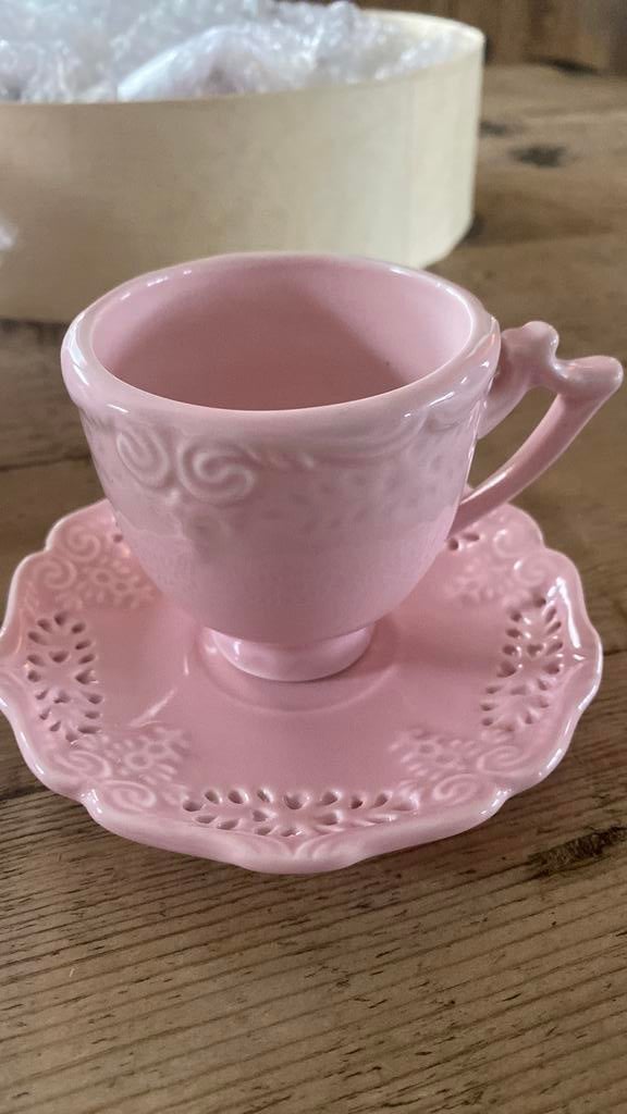6 delig roze koffieserviesje van Tavo Lina, Ophalen of Verzenden, Zo goed als nieuw, Overige stijlen