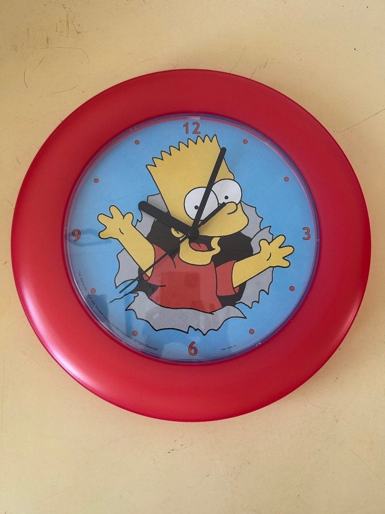 The Simpsons wandklok Bart Simpson 1999 rood vintage, Verzamelen, Foxmovies@fox.com, Gebruiksvoorwerp, 10201 West Pico Boulevard, Los Angeles, Californië 90064, Verenigde Staten
