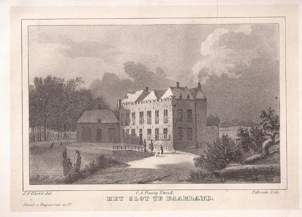 Baarland Het slot te Baarland Borsele Litho J.F Christ 1846, Antiek en Kunst, 1800 - 1899, Origineel, Architectuur, Ophalen of Verzenden
