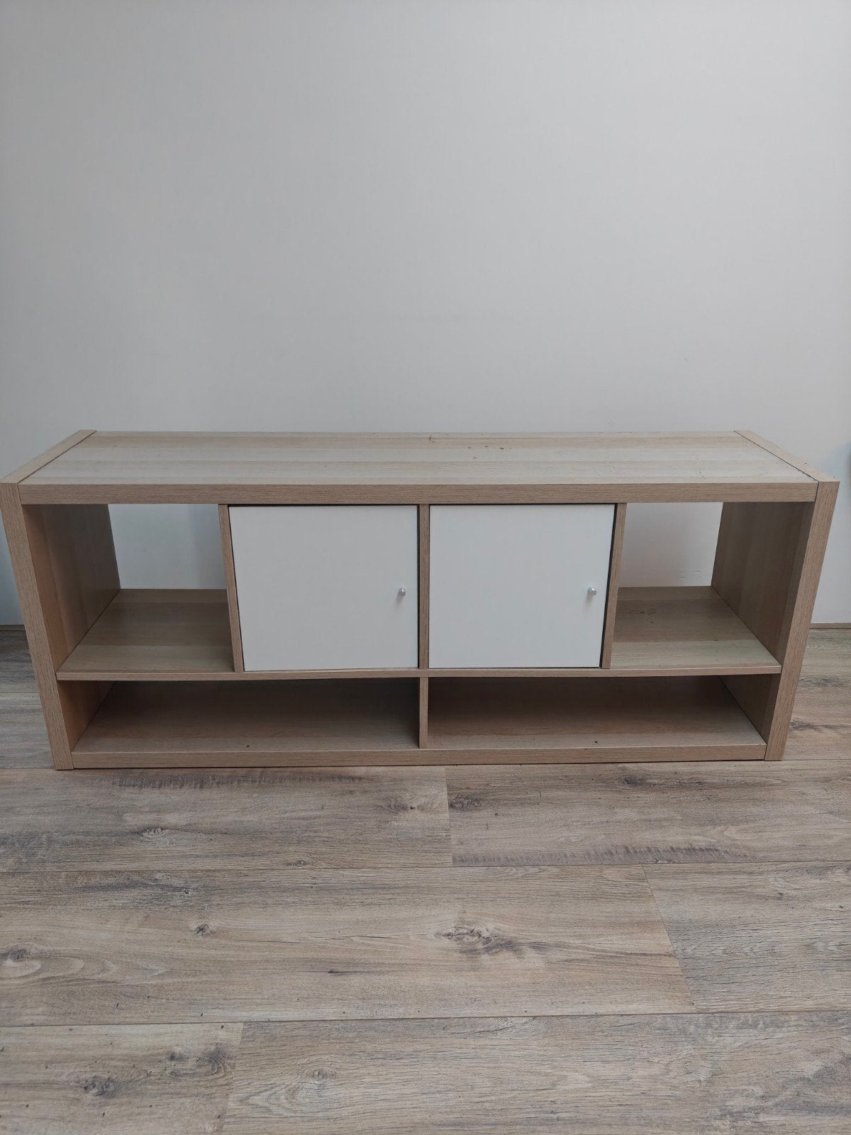 IKEA KALLAX tv-meubel, wit gelazuurd eikeneffect, Ophalen, 100 tot 150 cm, Zo goed als nieuw, Minder dan 100 cm