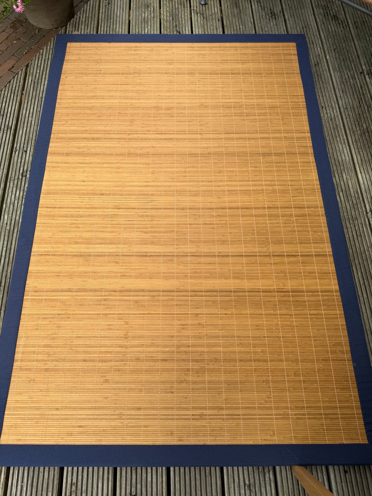 Buitenkleed, bamboe met blauwe rand, zgan, Ophalen, 100 tot 150 cm, Bruin, Zo goed als nieuw