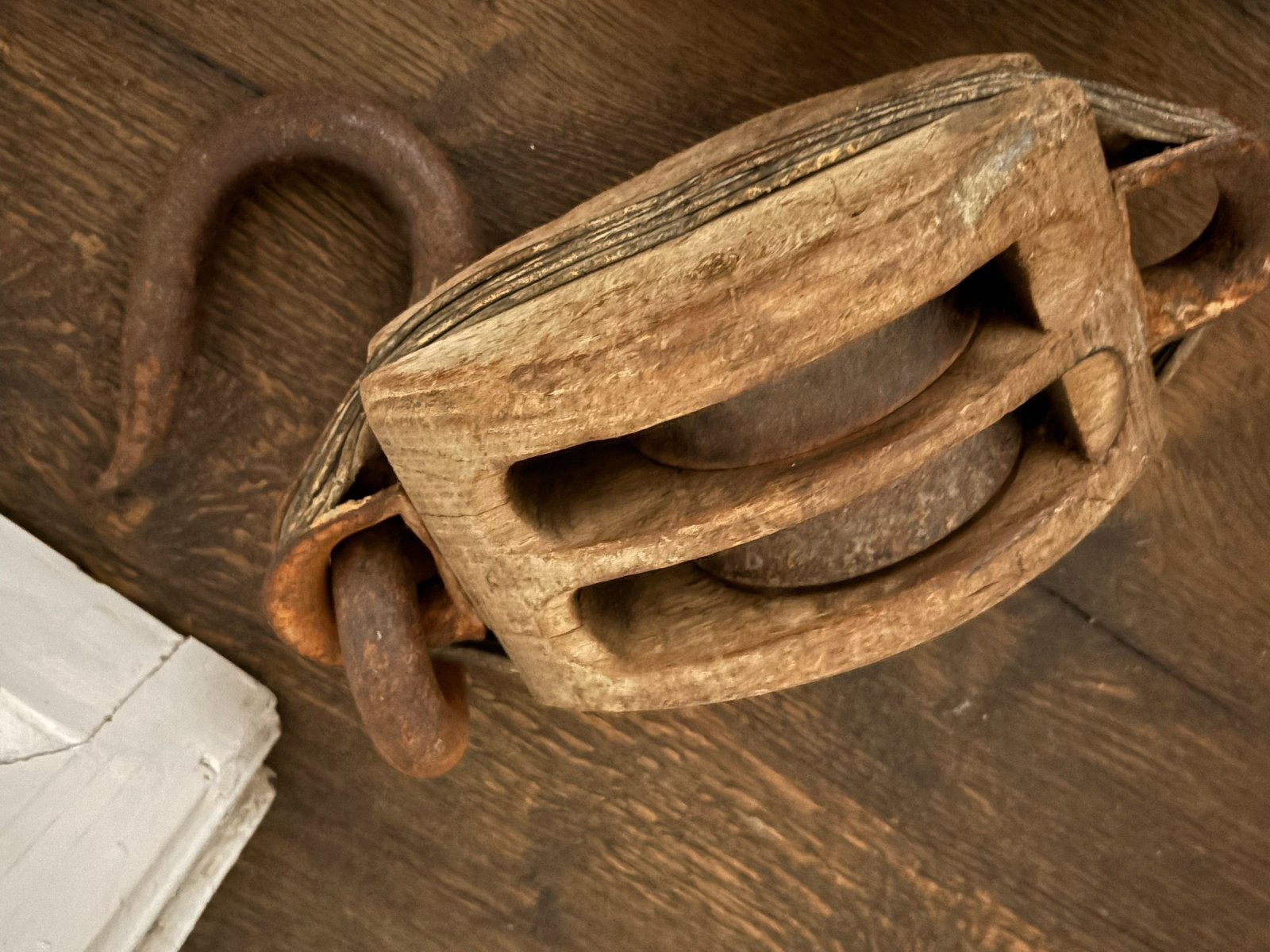 Vintage decoratieve katrol met haak, Ophalen, Gebruikt