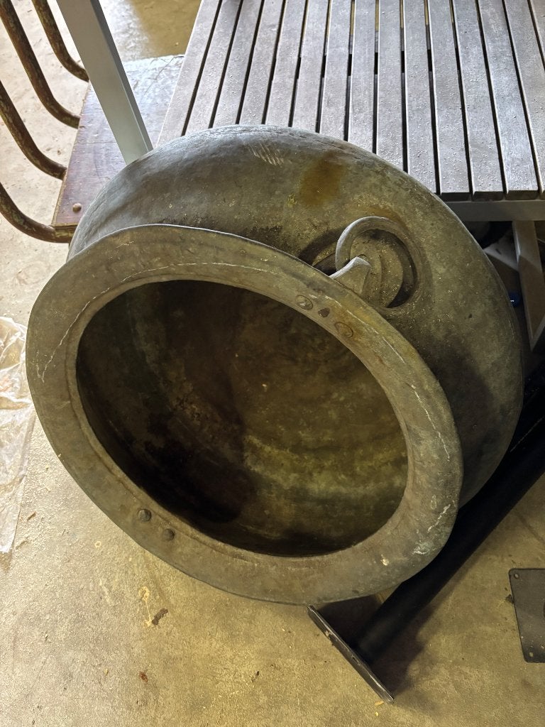 Zinken pot plantenbak design diameter 55 cm, Ophalen, Rond, Metaal, Minder dan 30 cm