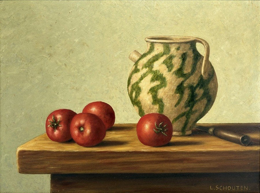 996. Olieverfschilderij, L. Schouten – stilleven, 20e eeuw, Antiek en Kunst, Ophalen of Verzenden, Olieverf, Stilleven, Paneel