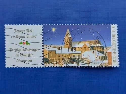 Postzegel Belgie 2003 Kerstzegel met tabblad  25-04, Ophalen of Verzenden, Gestempeld, Frankeerzegel